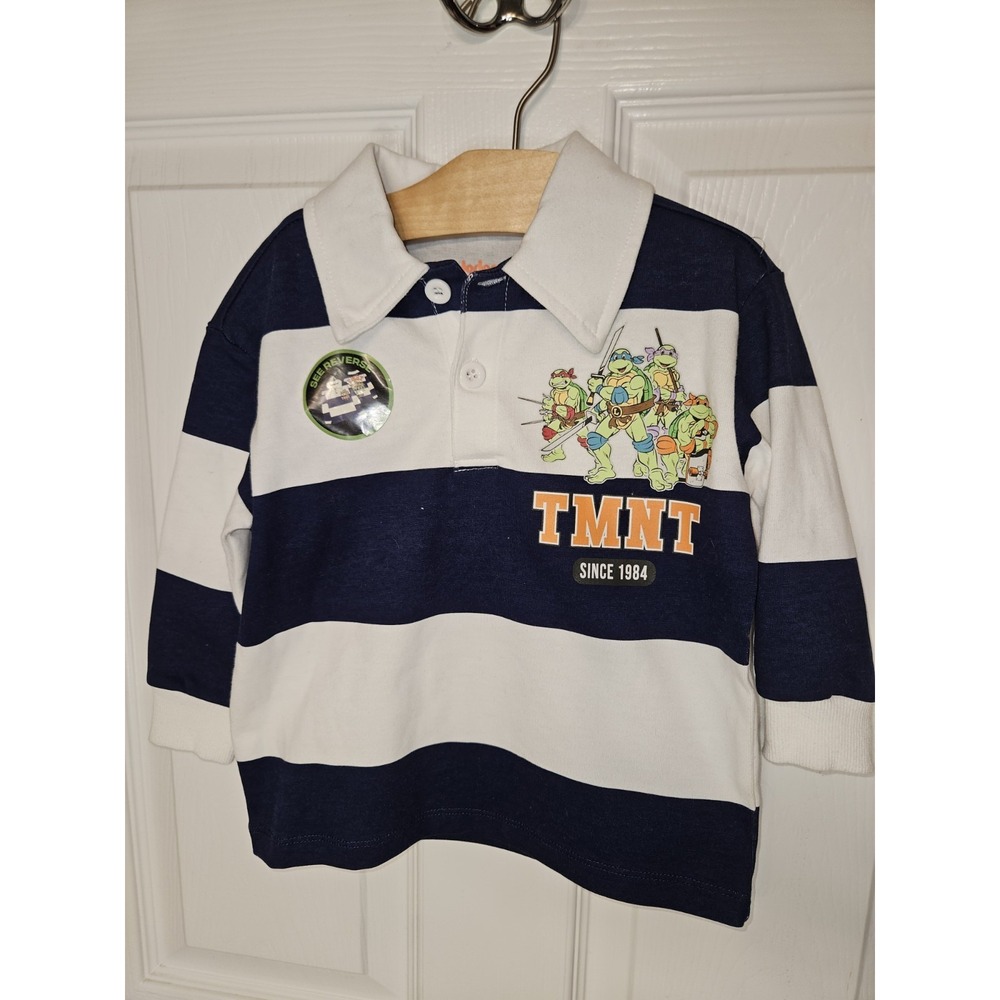 Nickelodeon TMNT Toddler Boys Long Sleeve Striped Rugby Polo Shirt Size 2T